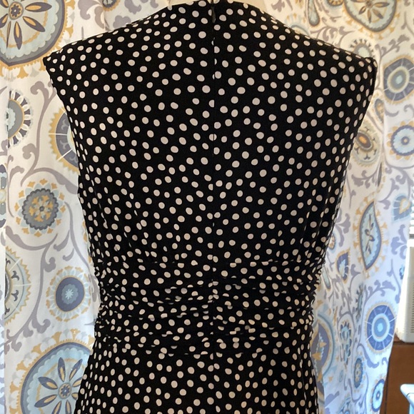 Dress by Jones New York in white polka dot on black, gathered bust & waist - Picture 5 of 7